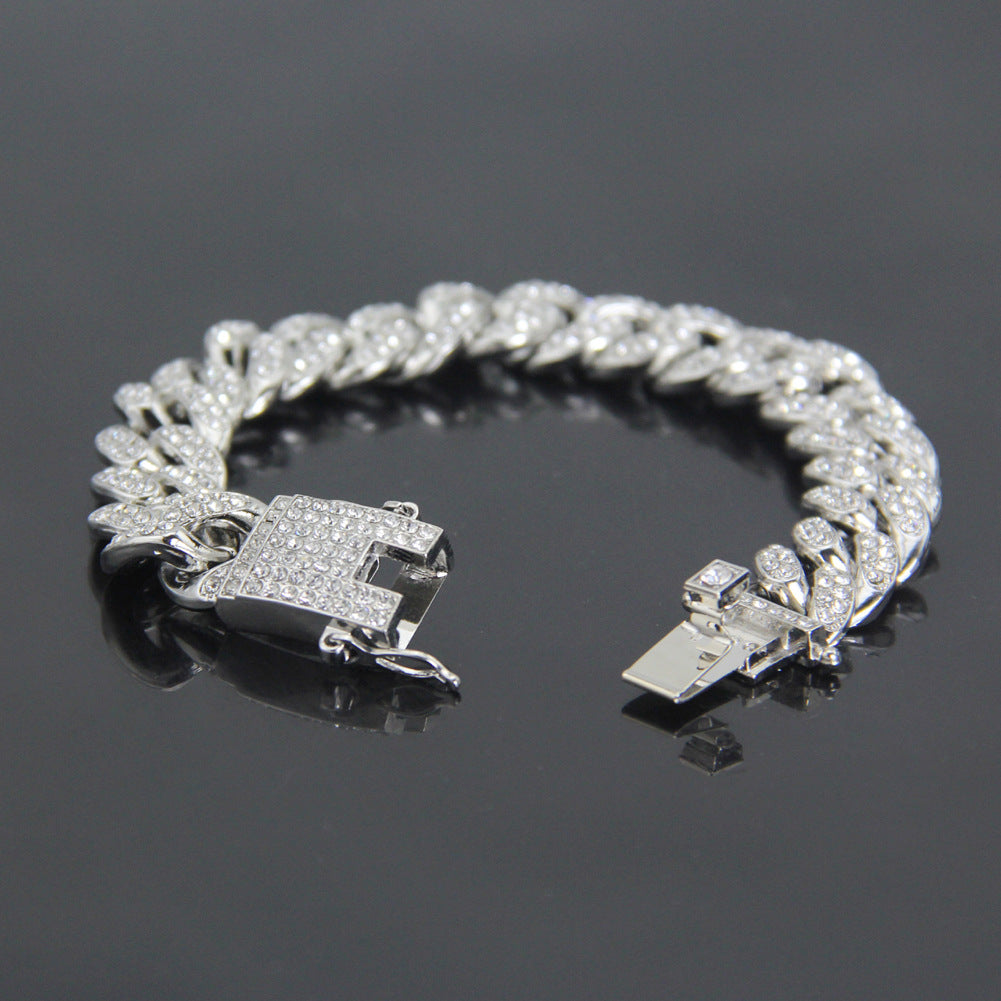 Wholesale Full Rhinestone Cuban Alloy Bracelet